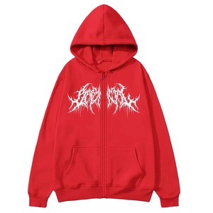 Sweat à capuche zippé vert oversize avec imprimé logo gothique blanc, coupe classique, unisexe, décontracté, en polaire, pour l'hiver - Product Image 2