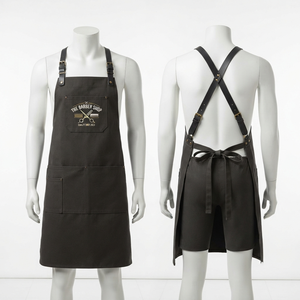 Premium 420 GSM PU Leather Men Barber <b>Apron</b> UV Protection Eco-Friendly Breathable Sleeveless Yellow <b>Black</b> Multi Panel Utility - Product Image 6