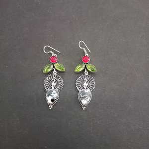 Boucles d'oreilles en jaspe buffle, grenat et péridot, en argent sterling 925, bijoux faits à la main, cadeau pour femme, anniversaire, luxe - Product Image 3
