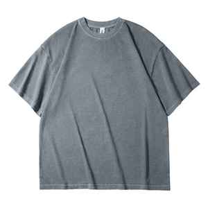 T-shirts pour hommes délavés à l'acide, coupe oversize, épaules dénudées, couleur unie, tendance, mode décontractée, 100% coton - Product Image 1