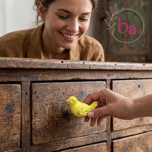Industrial <b>Ceramic</b> Yellow Distressed Bird <b>Knobs</b> Drawer Cabinet Handle Pulls Kitchen Bedroom Dining Wardrobe/Dresser Beads Art CK - Product Image 2