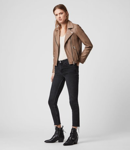 Women Shearling Lined Biker Coat Zipper Stand Collar Breathable Outerwear for Autumn - Product Image 2