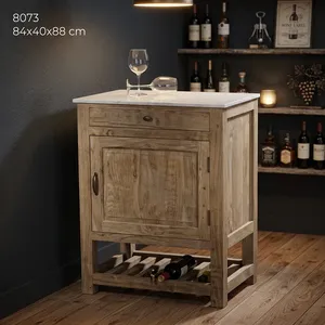 Mueble para Vino con Tapa de Madera y Mármol, con Cajón, Estante para Botellas de Una Puerta, Diseño Rústico - Product Image 1