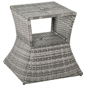 Tavolino Moderno da Esterno in Rattan con 2 Ripiani Portaoggetti e Foro per Ombrellone, Grigio, per Patio e Giardino - Product Image 1