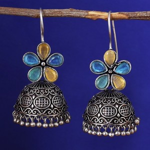 Flower Shape Antique <b>Silver</b> <b>Drop</b> <b>Earrings</b> With Quartz Stones Vintage Women's Jewelry For Wedding - Product Image 1