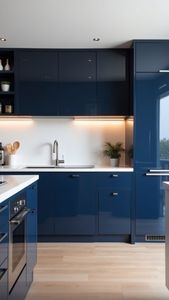 Juego de Gabinetes de Cocina de Madera Azul Oscuro con Acabado Brillante, Estándar E0, con Isla, para Proyectos de Villas, Fácil de Limpiar - Product Image 3