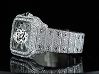 Luxuriöse Moissanit-Diamant-Uhr Edelstahl Quadratisches Gehäuse Analog Quarz Faltschließe Modisches Armband