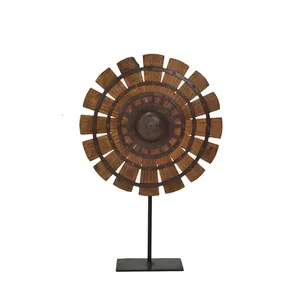 Support de roue tournante en bois vintage pour chakra, avec bande métallique intégrée, pour console décorative, buffet ou présentoir de salon et chambre - Product Image 1
