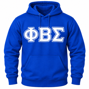 <b>Mens</b> Royal Blue Hooded <b>Sweatshirt</b> With <b>White</b> Greek Letter Design Drawstring Collar Front Pocket Long Sleeve Warm Fleece Pullover - Product Image 3