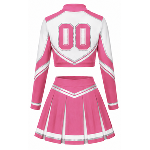 Pink <b>White</b> Sublimated Cheer <b>Long</b> Sleeve Uniform Set Pleated <b>Skirt</b> Team Athletic Sportswear Training Practice Performance - Product Image 3