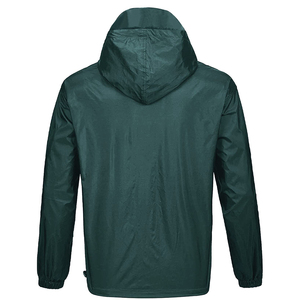 <b>Men's</b> Hooded Waterproof Windbreaker <b>Rain</b> <b>Jacket</b> Solid Green Polyester Casual Spring Zipper Closure <b>Lightweight</b> Outerwear - Product Image 2
