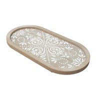 Plateau de service décoratif rond en bois de qualité supérieure, style Art Déco, avec finition en laiton antique, plateau cadeau en bois naturel