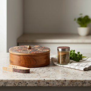 Handcrafted Wooden Chapati Box with Spice Jar <b>Kitchen</b> Organizer Set for Roti <b>Storage</b> Home Decor Utility - Product Image 3