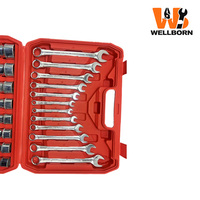 Jeu de douilles à cliquet de 37 pièces 1/2 pouce - Jeu de clés combinées avec embouts de perçage, kit d'outils manuels en acier CR-V pour la réparation automobile