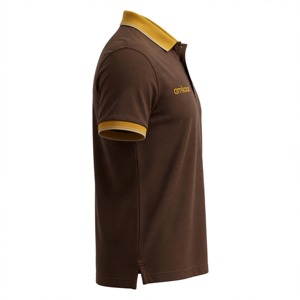 Chemise décontractée Amkoor pour homme en tissu Oxford couleur personnalisée, manches courtes, col et poignets moutarde, logo imprimé sur le devant, boutonnée - Product Image 6