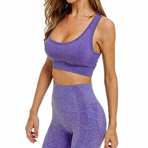 Hot Sale Women Scoop Neck Racerback Crop <b>Top</b> High Waist Leggings Breathable Seamless Activewear Sportwear - Product Image 1