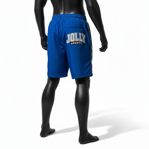 Shorts coupe-vent légers en polyester 120 GSM, bleu, avec empiècements latéraux contrastés, broderie, appliqué, logo personnalisé, pour homme - Product Image 6