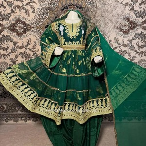 Anarkali Wedding Gown Women Casual <b>Dresses</b> Dark Green Silk Heavy Gold <b>Silver</b> Embroidered Luxury Ethnic Shalwar Kameez Maxi <b>Dress</b> - Product Image 4