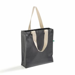 Bolsa de Compras de Lona Reciclada Color Carbón, con Fuelle, Parte Superior Abierta, Personalizable con Logotipo, Venta al por Mayor, Promocional, para Supermercado - Product Image 4