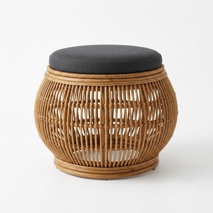 Tabouret ottoman en rotin naturel fait main avec coussin amovible, repose-pieds bohème en cannage, banc en osier écologique, tabouret de coiffeuse - Product Image 6