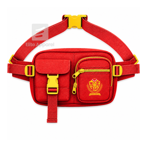 Bolso de cintura personalizado NSPDK Sorority, rojo y dorado, estilo casual, con logo bordado y bolsillo con cremallera para ropa griega femenina. - Product Image 1
