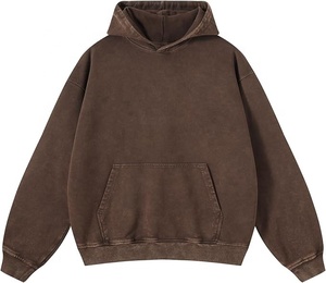 Unisex Oversized Hooded Sweatshirt Solid Brown Cotton French Terry Eco-Friendly Acid Wash Casual Spring Hoodie Pocket Design - Product Image 1