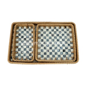 ถาดหวายทำจากช่างฝีมือพร้อมฝังมุกถาดอาหารเช้าถาดเสิร์ฟพร้อมอุปกรณ์ตกแต่งบ้าน - Product Image 5