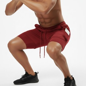 Shorts de sport 2-en-1 pour homme, couleur unie, avec cordon de serrage à la taille, vêtements de sport performants pour la remise en forme - Product Image 4