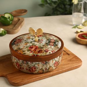 Caja de madera para roti con un llamativo y encantador diseño floral azul y blanco para alegrar cualquier encimera de cocina. Disponible a precio de mayorista. - Product Image 3