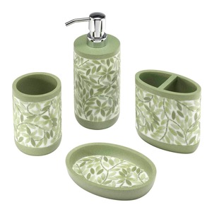 Elegante juego de organizadores de baño con diseño de hojas verdes, perfecto para uso en el tocador, higiene diaria, listo para invitados y como opción de regalo, procedente de la India. - Product Image 1