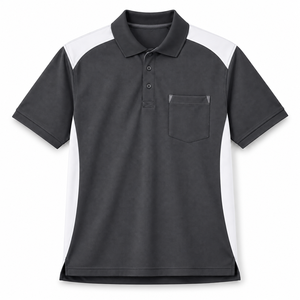 Polo à manches courtes bordeaux et gris clair avec poche poitrine et empiècements contrastants, uniforme de personnel, uniforme d'équipe, patte de boutonnage - Product Image 2