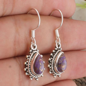 Pendientes de cobre púrpura natural, pendientes colgantes martillados, joyería boho hecha a mano para mujer, regalo de 7.º aniversario, venta al por mayor - Product Image 4