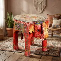 Table basse en bois d'éléphant faite à la main avec un design asiatique peint à la main, finition rouge, style antique, meubles de salon