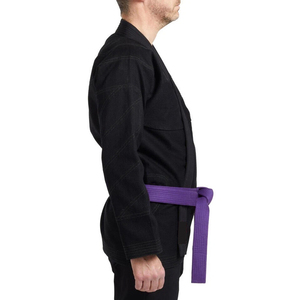 Kimono de Jiu Jitsu Negro para Hombre, Uniforme 100% Algodón, Durable, Cinturón Morado Incluido, Corte Regular, Talla Adulto - Product Image 3