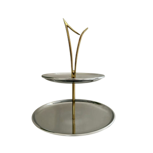 Support à gâteau décoratif à 2 niveaux en métal argenté, prix de gros, parfait pour les mariages et toutes les occasions. - Product Image 4