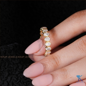 Oval Lab Grown Diamond Full Bezel <b>Set</b> Eternity Band 14K Solid <b>Gold</b> Anniversary Stacking Wedding <b>Ring</b> For Women Bridal Fine Jewel - Product Image 4