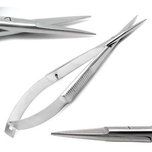 กรรไกรตัดตา Castroviejo Micro Eye Scissor ขนาด 4 นิ้ว แบบตรง สำหรับผ่าตัดตา ผลิตจากสแตนเลสสตีล เครื่องมือความแม่นยำสูง ได้รับการรับรองมาตรฐาน OEM และ CE - Product Image 1