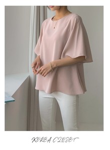 Camicetta da Donna Coreana con Collo, Mezza Manica, Maniche a Campana, Orlo Svasato, Vestibilità Comoda, Stile Chic Coreano, 100% Poliestere di Alta Qualità - Product Image 3