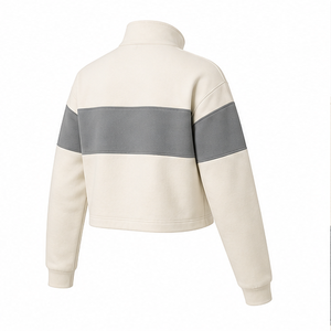 Customize Pearl Grey <b>Womens</b> Modern <b>Half</b> <b>Zip</b> Cropped <b>Sweatshirt</b> Two Tone Organic Cotton - Product Image 2