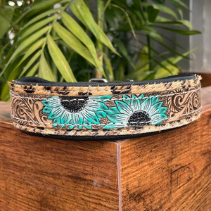 Customized Luxury Design Leopard Print Hand Tooled Leather Dog Collars Genuine <b>Hair</b>-on-Hide Adjustable Pet Collars for Dog Cat - Product Image 5