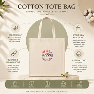 Sac fourre-tout en coton personnalisé avec logo sur mesure |   Sac de courses en toile réutilisable, taille personnalisable, pour cadeaux, promotionnel, écologique - Product Image 5