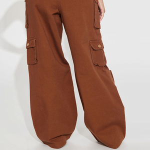 Pantalones Cargo de Cintura Alta para Mujer, Color Sólido, Estilo Casual, Largos, con Bolsillos, Cierre de Botones, Corte Holgado, Fabricante OEM - Product Image 4