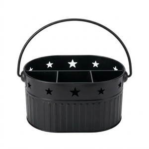 Porta Utensilios de Metal Galvanizado Negro, Estilo Rústico, Organizador de Cubiertos de Acero Portátil y Duradero - Product Image 6