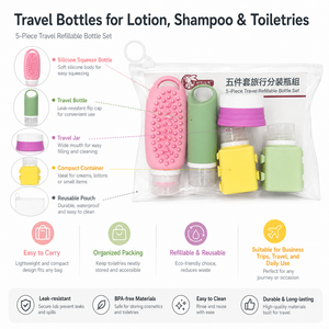 Portable cosmetic <b>containers</b> 5 piece camping <b>travel</b> toiletry bottle set - Product Image 3