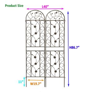Set di 2 tralicci da giardino in metallo antiruggine marrone da 220 cm x 50 cm per piante rampicanti, supporto per fiori da esterno - Product Image 3