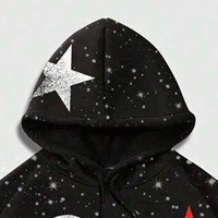 Sweat à capuche oversize pour homme Hip Hop, imprimé visage flamme noir, streetwear, coupe classique, en polyester tricoté avec motif étoile, pour l'automne