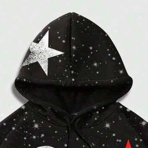 Sweat à capuche oversize pour homme Hip Hop, imprimé visage flamme noir, streetwear, coupe classique, en polyester tricoté avec motif étoile, pour l'automne - Product Image 3