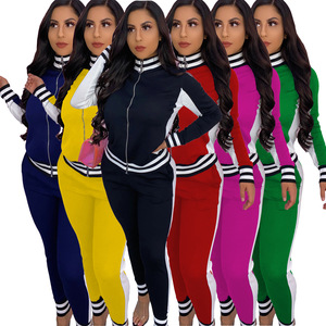 <b>Women</b> Tracksuit 2 Piece Set Zipper <b>Jacket</b> Long Pants Sporty Color Blocking Full Sleeve Turn-down Collar Spandex Polyester - Product Image 5