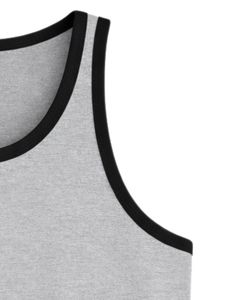 Camiseta sin mangas para hombre, color gris oscuro personalizado con ribete en negro, chaleco de algodón de color sólido, informal, para verano, gimnasio, entrenamiento, fitness. - Product Image 6