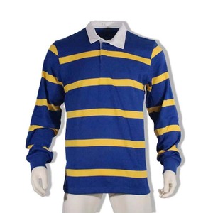 Polo en tricot rayé à manches longues pour homme, bleu et jaune, vêtements décontractés - Product Image 3